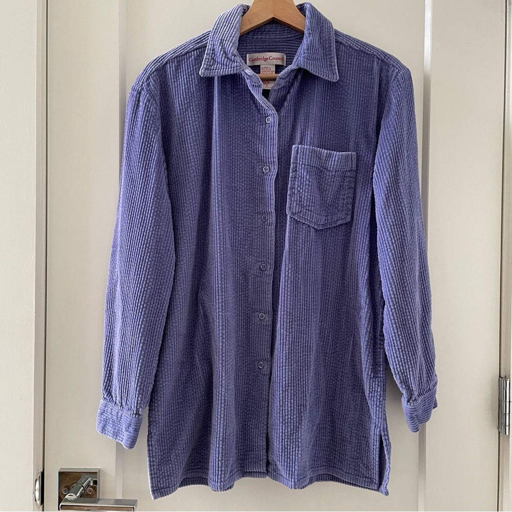 Casual Corduroy Button Down Shirt - Purple